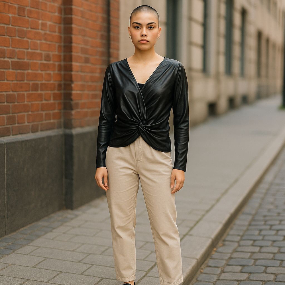 Current Air Anthropologie Liquid Onyx Twist Wrap Long Sleeve Top